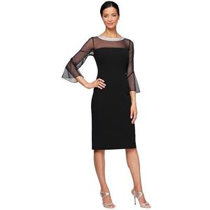 Alex Evenings Women's Short Shift Cocktail Dress with Embellished Illusion Detail, Wedding Guest (Petite and Regular Sizes), Black, 10