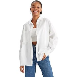 DeFacto Dameshemd van katoenweefsel met lange mouwen, wit, S