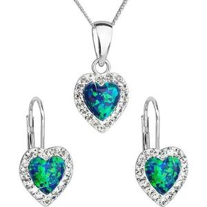 Evolution Group Oorbellen hart sieraden set met Preciosa Crystals 39161.1 & Green s.Opaal (earringen, ketting, hanger) sEG0527, Standaard, Metaal, Geen edelsteen