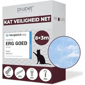 PiuPet® Kattennet transparant - Balkonnet transparant ideaal voor uw kat - Kattennet voor balkon & raam incl. kabelbinders & bevestigingstouw (8 x 3 m)