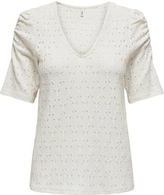 ONLY Dames Onlrosa S/S V-hals Puff Top JRS T-shirt, wit, 3XL