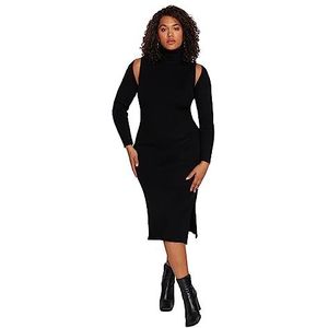 Trendyol FeMan Bodycon getailleerde gebreide plus size jurk, zwart, 4XL, Zwart, 4XL grote maten