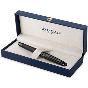 Waterman Expert Vulpen | Metallic zwarte lak met ruthenium Trim | Medium PVD gecoate roestvrijstalen penpunt | blauwe inkt | met geschenkdoos
