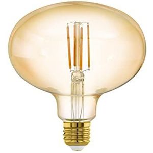 EGLO Filament LED lamp E27 dimbaar, grote amber vintage gloeilamp Mid Size, retro lichtbron 4,5 Watt (40w equivalent), 470 Lumen, warm wit, 2200 Kelvin, R140, Ø 14 cm