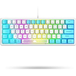 K61 60% Compact UK Layout USB Bedraad Gaming Toetsenbord, 62 Toetsen RGB Mechanisch Gevoel Mini Anti-ghosting Toetsen Ergonomisch Voor PC Laptop Windows ​Computer Gamer Office, Blauw En Wit