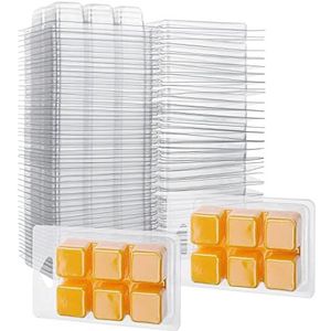 Aselected Wax Melt Mallen 100 Stks 6 Holte Resuable Clear Plastic Clamshell Mould Cube Tray Voor Kaars Maken En Zeep Wax Smelt Dozen (Vierkante Vorm)