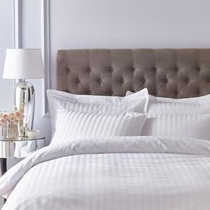 Bianca 300 Thread Count Katoen Satijn Streep Enkele Hoeslaken Wit