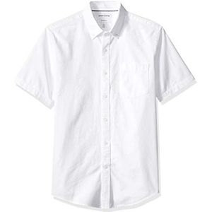 Amazon Essentials Slim-fit Short-Sleeve Solid Pocket Oxford Casual Shirt,Kleur: wit,XL-XXL