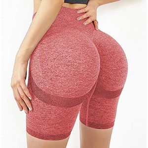 EULLA Korte dameslegging, naadloos, hoge taille, hotpants, ondoorzichtig, sport, push-up, booty, biker, yoga, fitness, gym shorts, rood, L