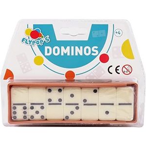 FLYPOP'S - Dominos - Bordspel - 140858 - Wit - Plastic - 2 tot 4 spelers - Kind - Volwassene - Reisspellen - 4 cm x 2 cm - Vanaf 4 jaar
