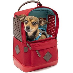 Kurgo Nomad Rugzak voor honden en katten, veiligheidssluiting binnen, waterdichte bodem, dubbele handgrepen, voor huisdieren tot 6,8 kg, rood