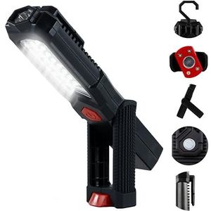 REV Torch Led-werklamp, compacte accu-handlamp met 360° magneetvoet en ophanghaak, ideaal voor werkplaats en auto, zwart-rood