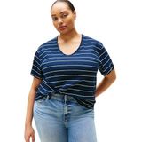 TOMMY HILFIGER Dames CRV MODERN CO LINEN V-NK SS WW0WW46076, blauw, 54, Blauw (Grote Stp Donkere Nacht Marine), 54