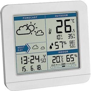 TFA Dostmann Sky radiografisch weerstation, 35.1152.02, inclusief thermo-hygro zender, weersvoorspelling met symbolen, binnen et en buiten, wit, (l) 123 x (b) 52 x (h) 117 mm