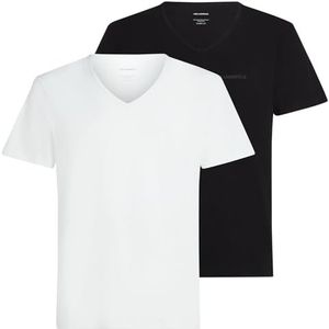 Karl Lagerfeld - Elongated Logo - V-hals T-shirt - Wit/Zwart - Herenondergoed - 2 stuks