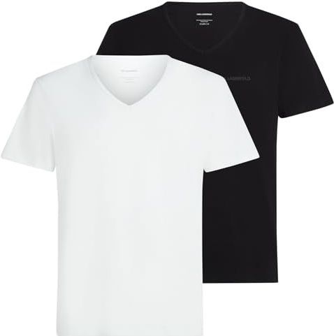 Karl Lagerfeld - Elongated Logo - V-hals T-shirt - Wit/Zwart - Herenondergoed - 2 stuks