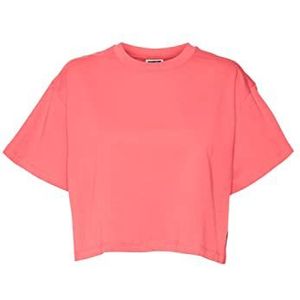 Noisy may Dames Nmalena S/S O-hals Semicrop Top FWD Noos T-shirt, Sun Kissed Coral, L