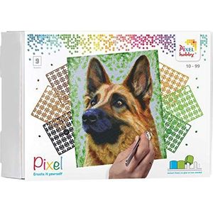 Pixel P090049 Mozaïek geschenkdoos hond voor kinderen, pixelafbeelding ca. 30,5 x 38,1 cm, eenvoudig insteeksysteem met steentjes van bioplastic, zonder strijken en lijmen