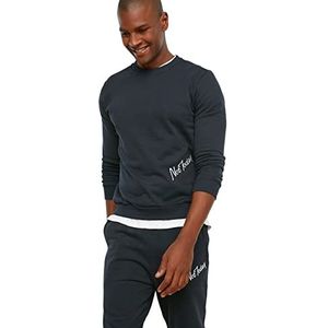 Trendyol Heren motto lange mouwen casual regular trainingspak set, Donkerblauw, S