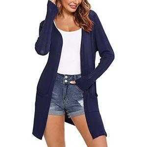 Irevial Losse casual gebreide vesten met lange mouwen, cardigan, lang, dun, bolero met lange mouwen, lichte zomercardigan, elegante schouderjas, shrug top, casual top, marineblauw, M