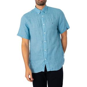 Tommy Hilfiger Mannen Pigment geverfd linnen Rf Shirt S/S Casual shirts, blauw, M, Slaperig Blauw, M
