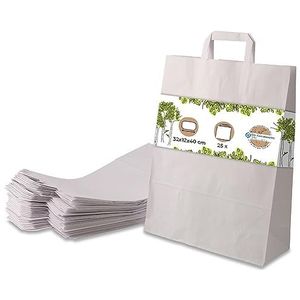 GREENBOX Witte papieren zakken met handvat, milieuvriendelijke papieren zak van kraftpapier, geschenkzakje, biologisch afbreekbare, composteerbare zakken, 25 witte papieren draagzakken met handvat, 32