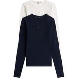 TOMMY JEANS - TJW 2PACK SLIM ESSENTIAL RIB LS - Shirt met Lange Mouwen - Ecru/Dark Night Navy