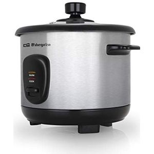 Orbegozo CO 3025 Rijstkoker en stoompan, 1 liter inhoud, behuizing van roestvrij staal, anti-aanbak-aluminium pan, deksel van gehard glas, 400 W vermogen