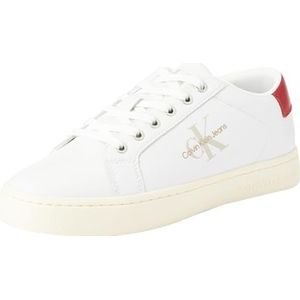 Calvin Klein Jeans Heren CLASSICCUPLOWLACEUP LTH ML Cupsole Sneaker, helder wit/romig wit/granaat, 10.5 UK, Heldere witte romige witte granaat, 43 EU