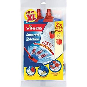 Vileda SuperMocio 3Action vervanging, 2 per verpakking, geschikt voor alle franjemopsystemen van Vileda, voor gesealde harde vloeren, verwijdert meer dan 99% van de bacteriÃ«n met water alleen