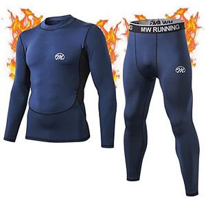 MeetHoo Thermisch ondergoed voor heren, Baselayer, lange mouwen, bovendeel + broek, winter, skiën, sport, Blauw, L