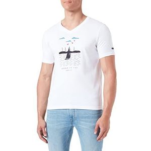 Armor Lux T-shirt met V-hals, zeefdruk, klimmen in aanblik/wit, maat L, Trap in aanzicht/wit, L