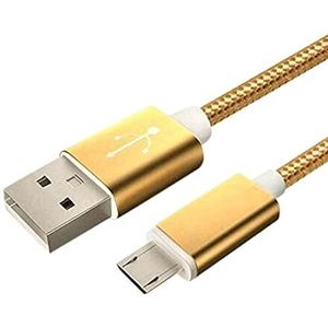 2 USB-kabel nylon micro USB voor Wiko View 3 smartphone Android oplader aansluiting (goud)