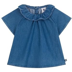 Petit Bateau Blouse met korte mouwen voor meisjes, Blauw, 12 Maanden