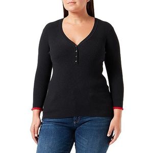 Scotch & Soda Dames Button Detail Skinny Rib Trui, Black 0008, XL, Black 0008, XL