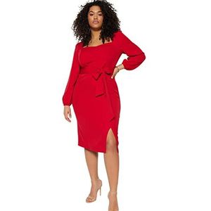 Trendyol Vrouwen Shift Relaxed fit Geweven Grote maten jurk, Rood,50, Rood, XS