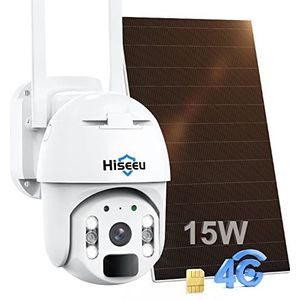 Hiseeu 3G/4G LTE-beveiligingscamera voor buiten, draadloos, geen wifi-beveiligingscamera met zonnepaneel, 15600mAh, 360° PTZ batterij-aangedreven beveiligingscamera met simkaart, 2K HD kleur