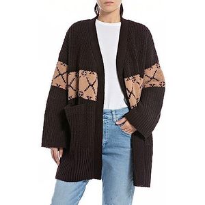 Replay Cardigan gebreide jas voor dames, Jacquard Deep Brown/Desert 010, L