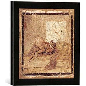 Ingelijste afbeelding van de 1e eeuw erotische scène/room. muurschildering, kunstdruk in hoogwaardige handgemaakte fotolijst, 30x30 cm, zwart mat