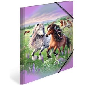 HERMA A4 Paardenwereld, hoekspanner-map van karton met kleuterschoolmotief, elastiek, binnenklep en binnenprint voor jongens, meisjes en kinderen