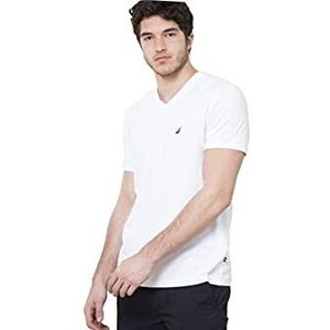 Nautica T-shirt met korte mouwen voor heren, solide slim fit, V-hals, grijs, Krijt wit, XXL