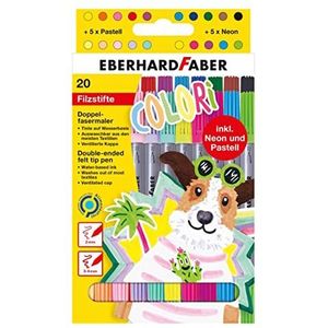 Eberhard Faber 550020 - Colori viltstiften in 20 schitterende kleuren, dubbelvezelige stiften met dikke en dunne punt, in kartonnen doosje, voor fijn tekenen en vlakschilderen