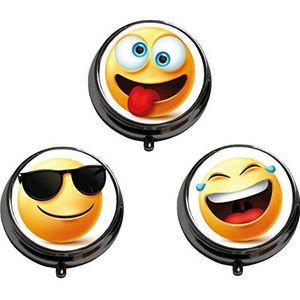 Set van 3 pillendoosjes met grappige gezichten, zonnebril, lachend, gek