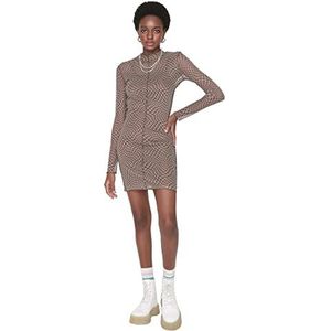 Trendyol Mini Bodycon getailleerde gebreide jurk voor dames, BRON, L