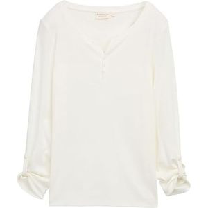 TOM TAILOR Henley Longsleeve voor dames met strepen van biologisch katoen, 10315 - Whisper White, M
