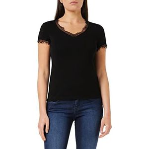 Morgan T-shirt met V-hals en knoopsluiting van kant, Zwart, XS