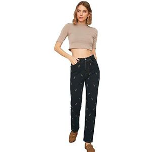 Trendyol Dames bootcut jeans met hoge taille geborduurd, Nachtblauw., 34