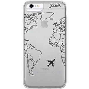 Gocase World Map Black Lines hoes | compatibel met iPhone 6 Plus / 6S Plus | transparant met print | siliconen doorzichtige TPU beschermhoes krasbestendig Phone Case | wereldkaart