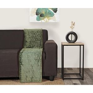 Atout Ciel Flanellen deken met geometrisch reliëfpatroon, 130 x 170 cm, polyester, kaki