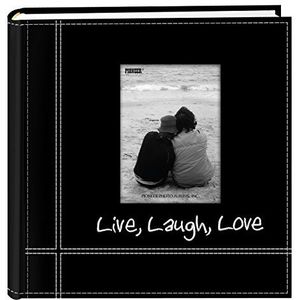 Pioneer 1-stuk 9 x 9 inch geborduurd gestikt kunstleer fotoalbum Live, lach en liefde, zwart